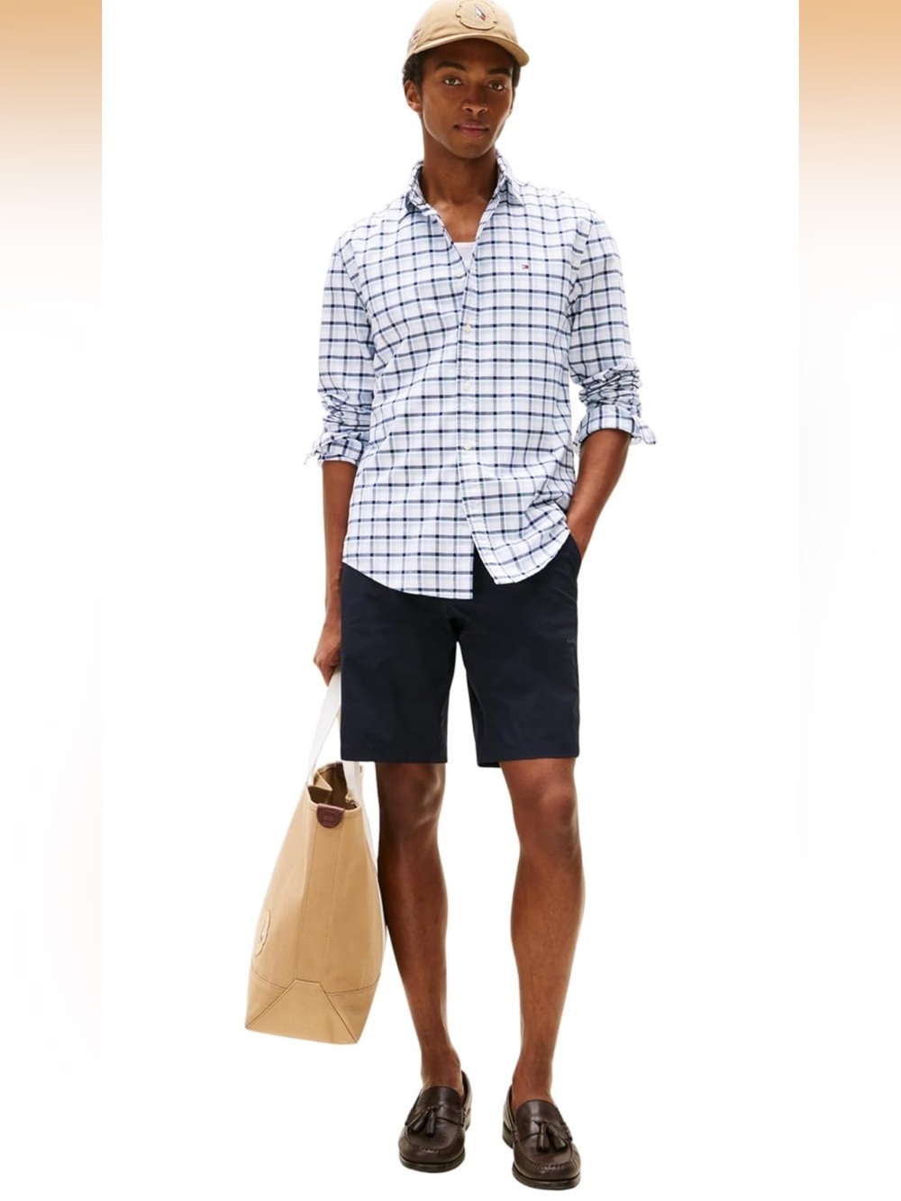 Tommy Hilfiger White & Navy Windowpane Dress Shirt